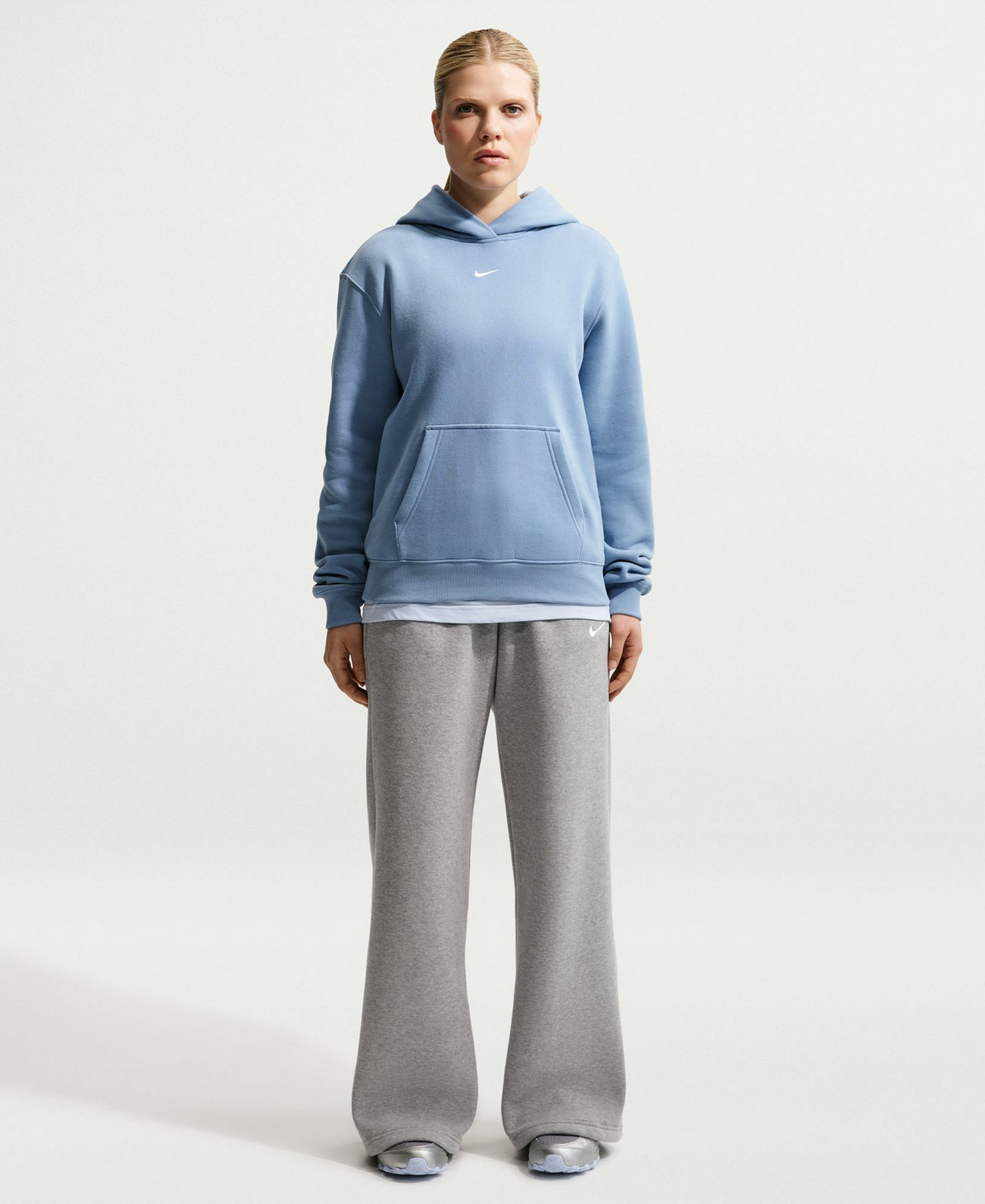 Nike Women's Studio Fleece Medium Weight Mid-Rise Wide-Leg Pants - Dark Gray Heather/Sail