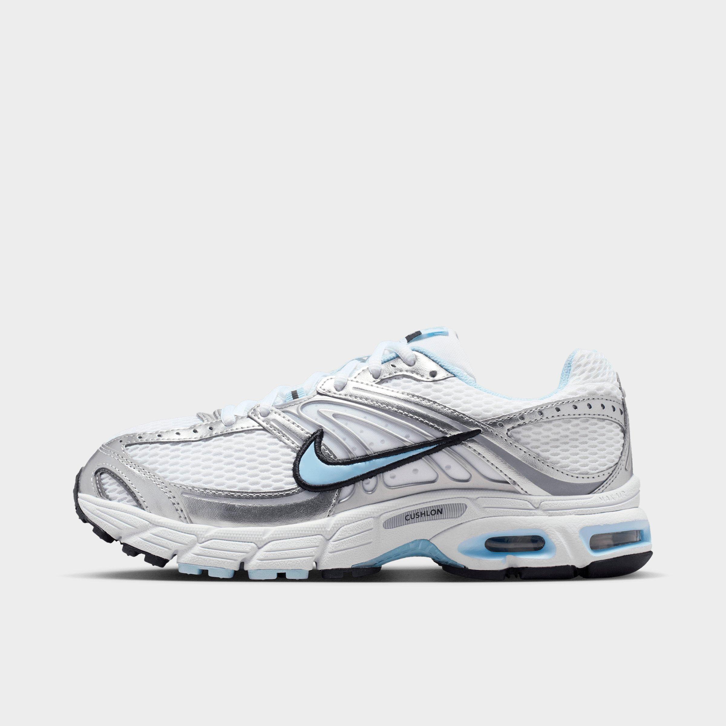 Women's Nithtke Air Max Moto 2K Casual Shoes - Part 2 - White/Metallic Silver/Black/Hydrogen Blue - Left shoe facing left. Outside of the shoe.