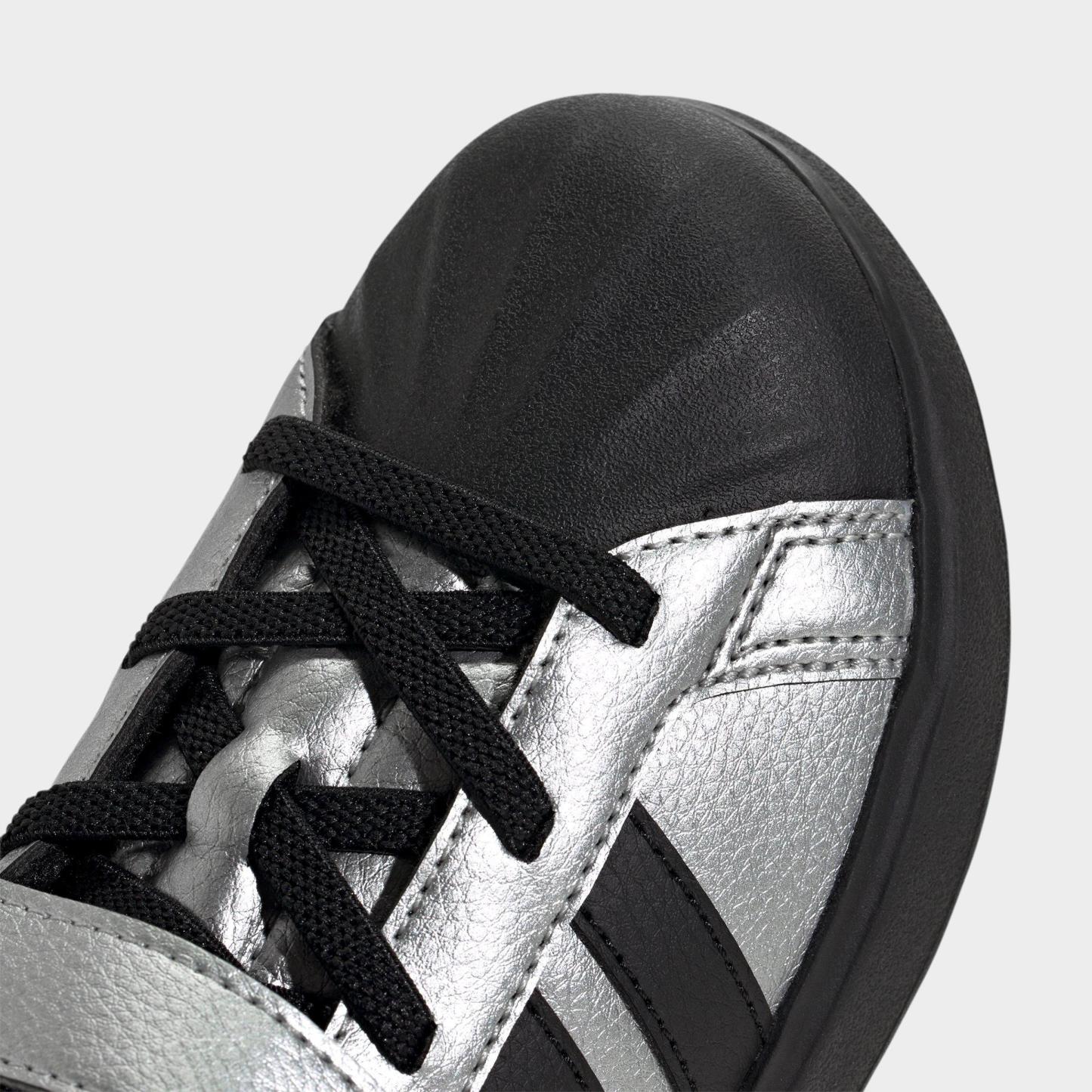 Girls' Little Kids' adidas Streettalk Stretch Lace Hook-And-Loop Casual Shoes - Silver Metallic/Core Black/Silver Metallic - Detail shot