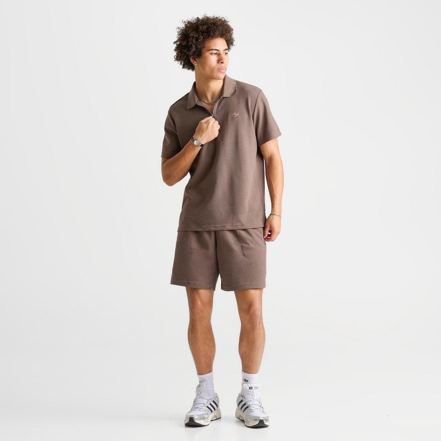 Men's adidas Originals Trefoil Essentials Waffle Polo Shirt - Earth Strata - view 2
