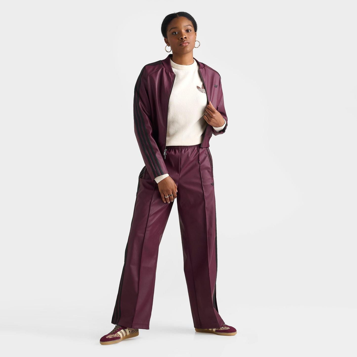 Women's adidas Originals Pleather Superstar Full-Zip Track Top - Maroon/Black/Dark Football Gold