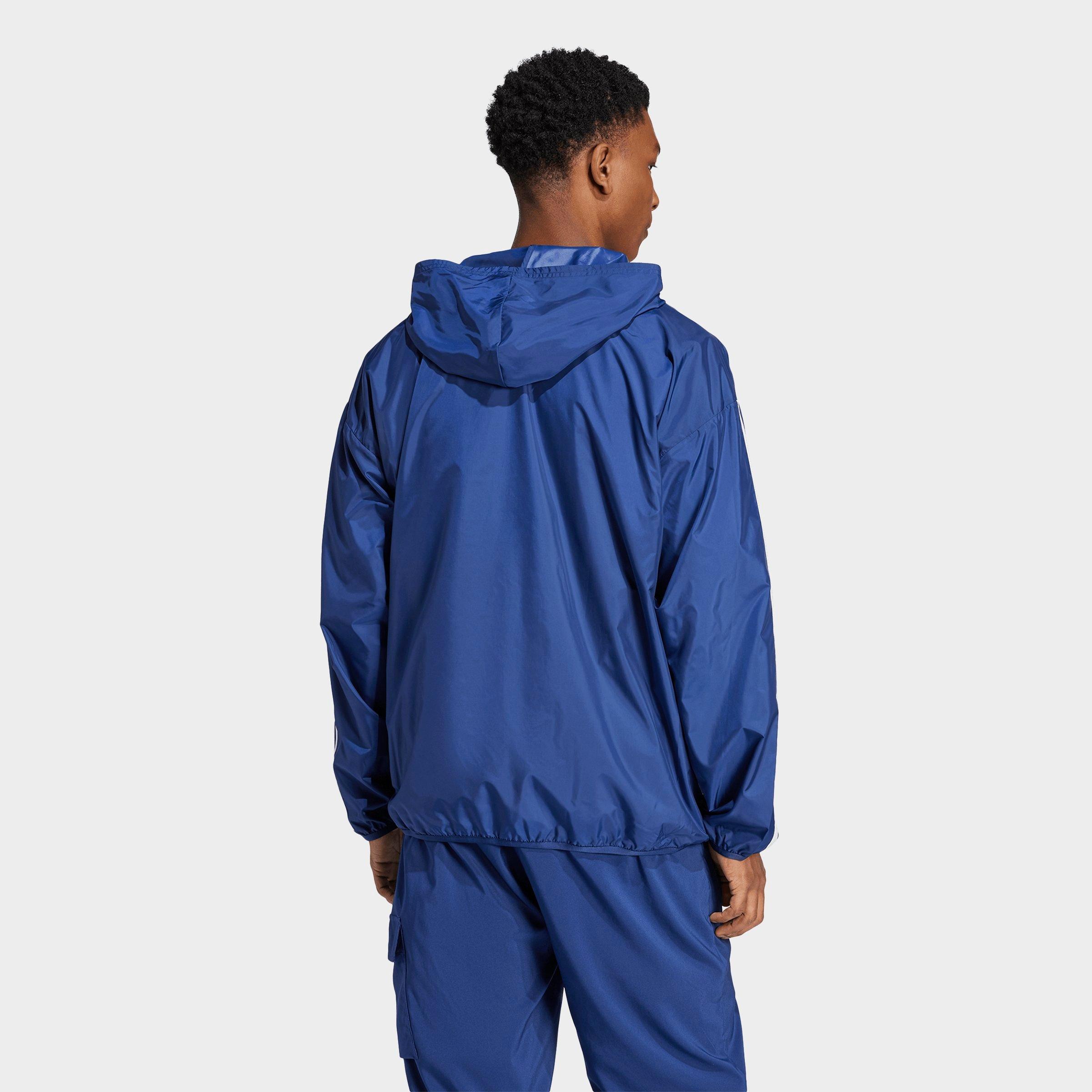 Men's adidas Essentials 3-Stripes Full-Zip Windbreaker Jacket - Dark Blue/White
