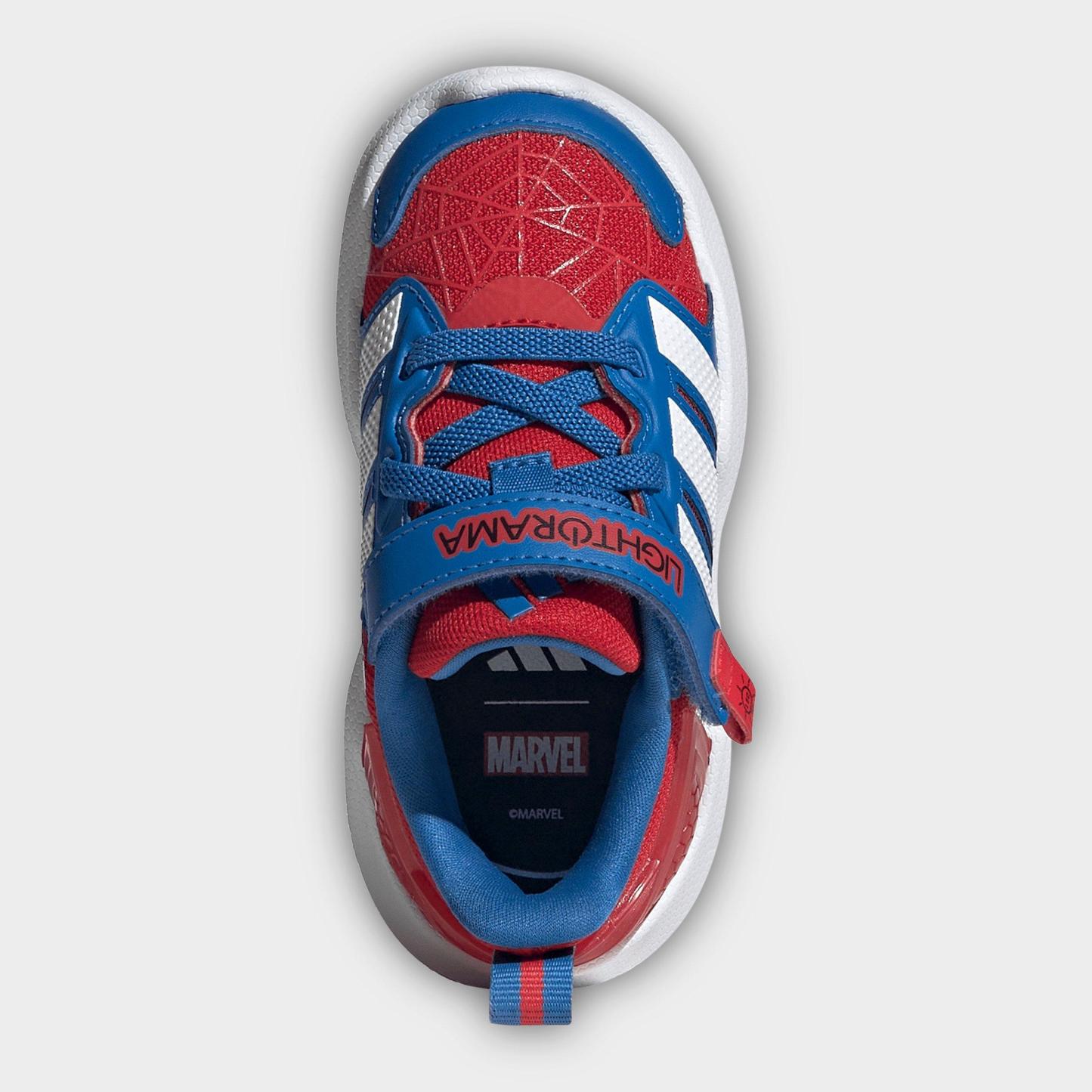 Kids' Toddler adidas x Marvel Spider-Man Lightorama Hook-And-Loop Stretch Lace Casual Shoes - Better Scarlet/Cloud White/Bright Royal - Top view
