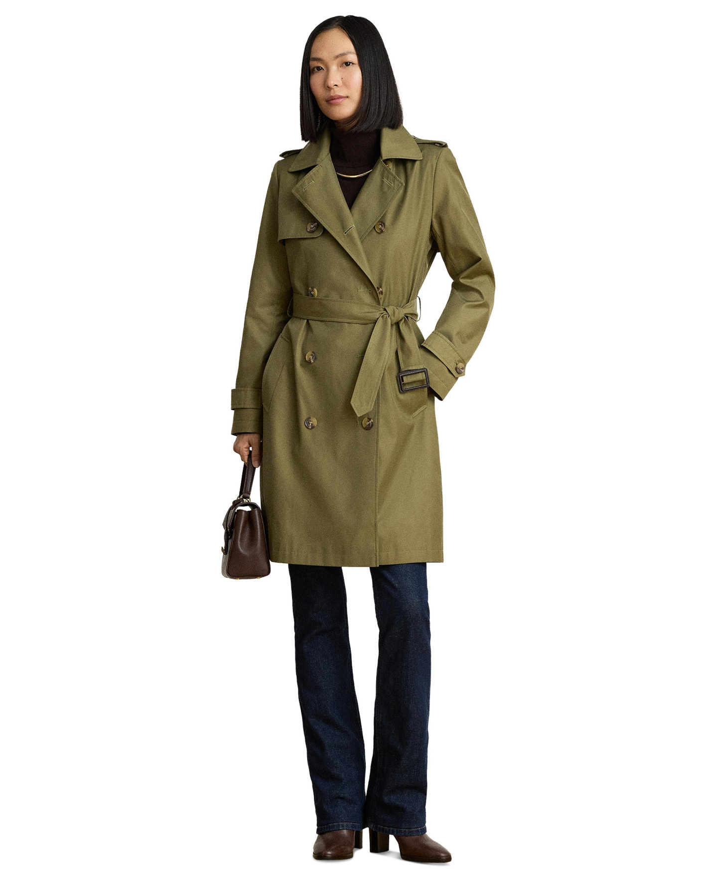 Lauren Ralph Lauren Women's Double-Breasted Belted Trench Coat, Created for Macy's - Light agave
