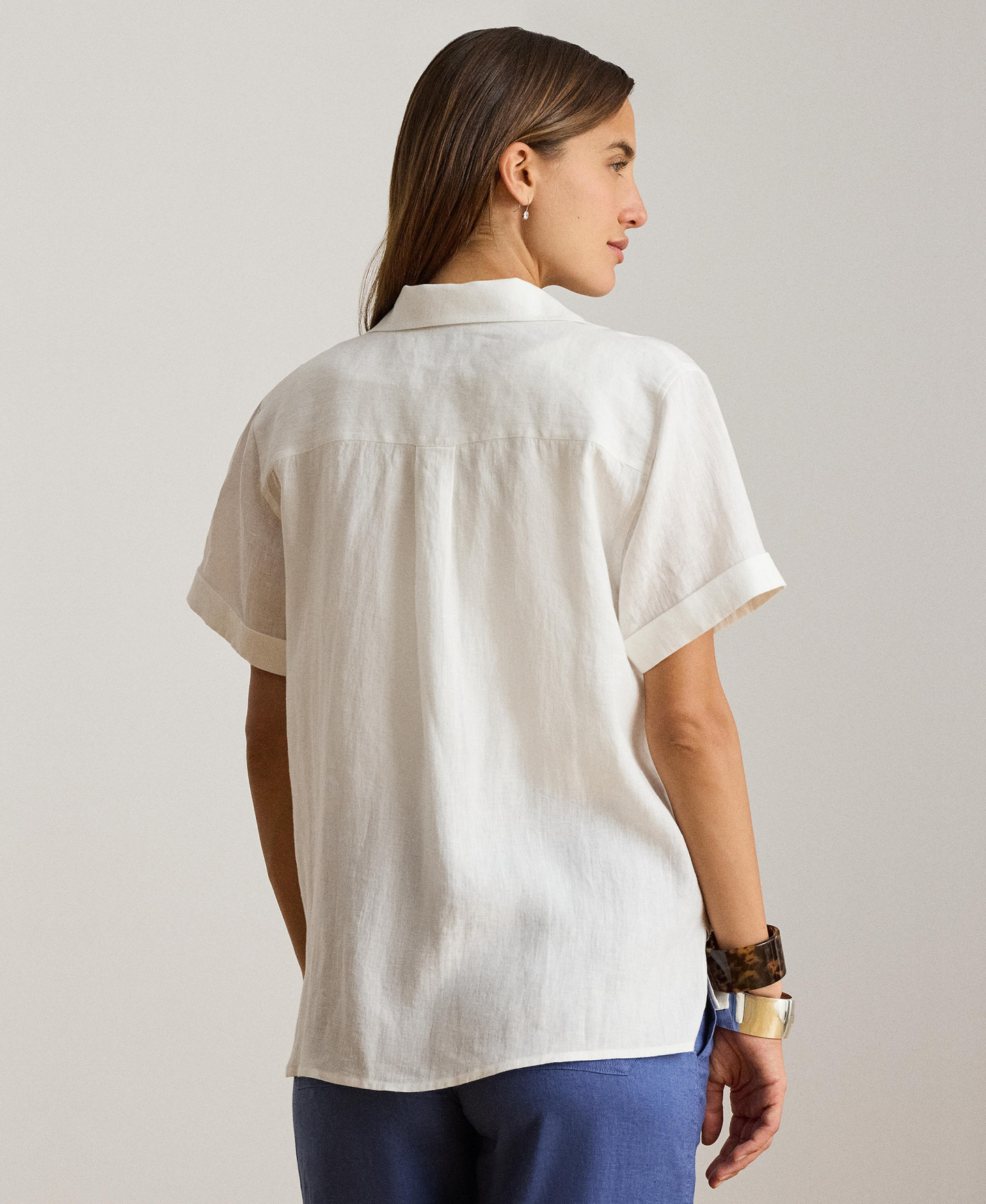 Lauren Ralph Lauren Women's Linen Short-Sleeve Camp Shirt - White