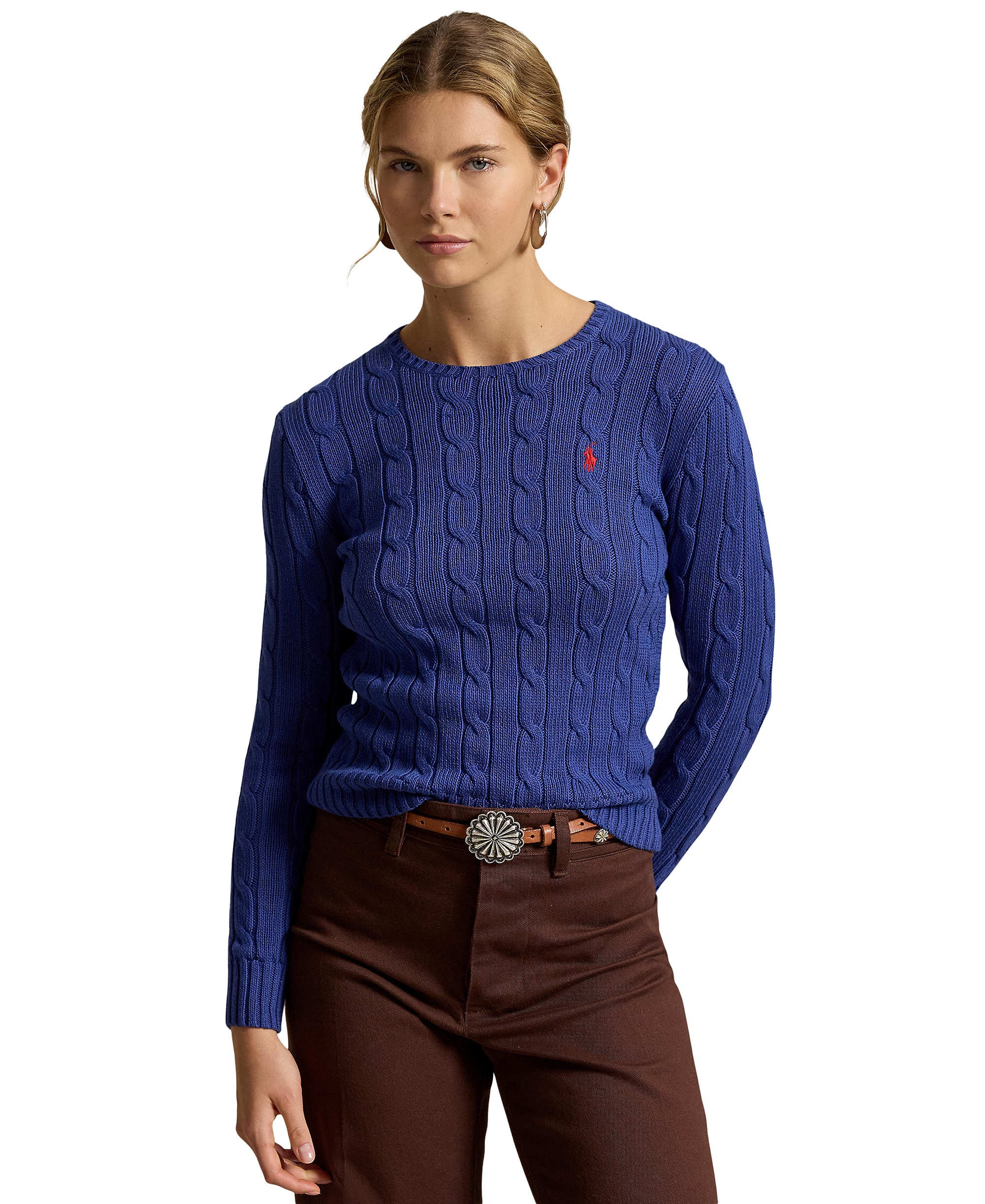 Polo Ralph Lauren Women's Cable-Knit Cotton Crewneck Sweater - Charter Blue