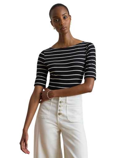 Lauren Ralph Lauren Women's Striped Boat Neck Top - White/Black