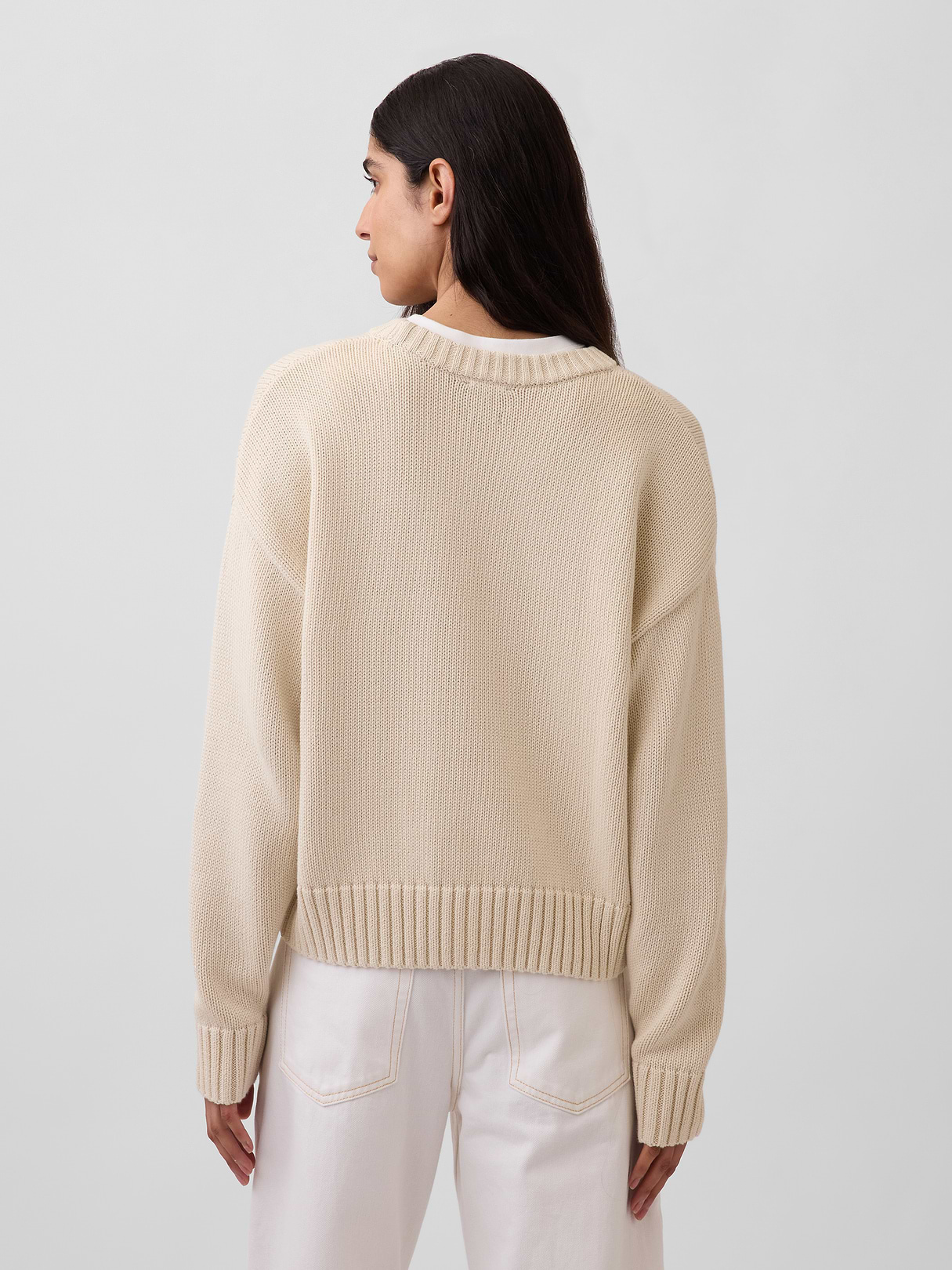 100% Cotton Oversized Crop Sweater - Chino beige