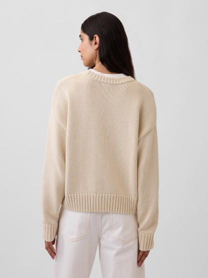 100% Cotton Oversized Crop Sweater - Chino beige