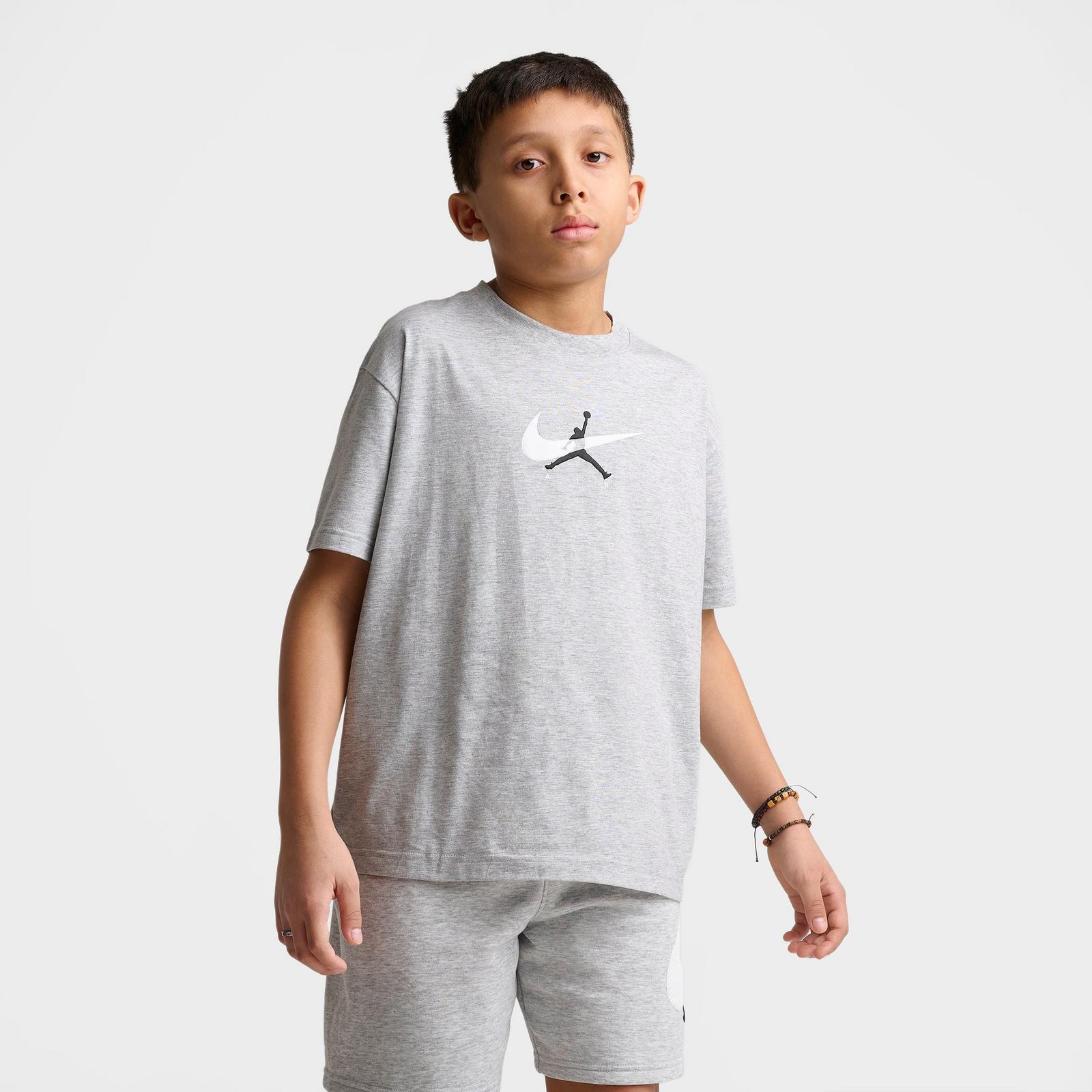 Big Kids' Jordan Brooklyn Swoosh Logo T-Shirt - Light Gray Heather - view 3