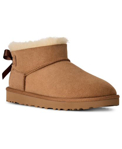 UGG® Women's Ultra Mini Bailey Bow Round Toe Booties - Chestnut