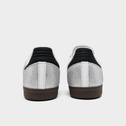 Women's adidas Originals Samba OG Rhinestone Casual Shoes - Crystal White/Core White/Silver Metallic - Back view