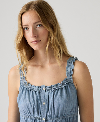 Levi's Women's Vera Waisted Square Neck Cotton Mini Dress - Breezy Blues