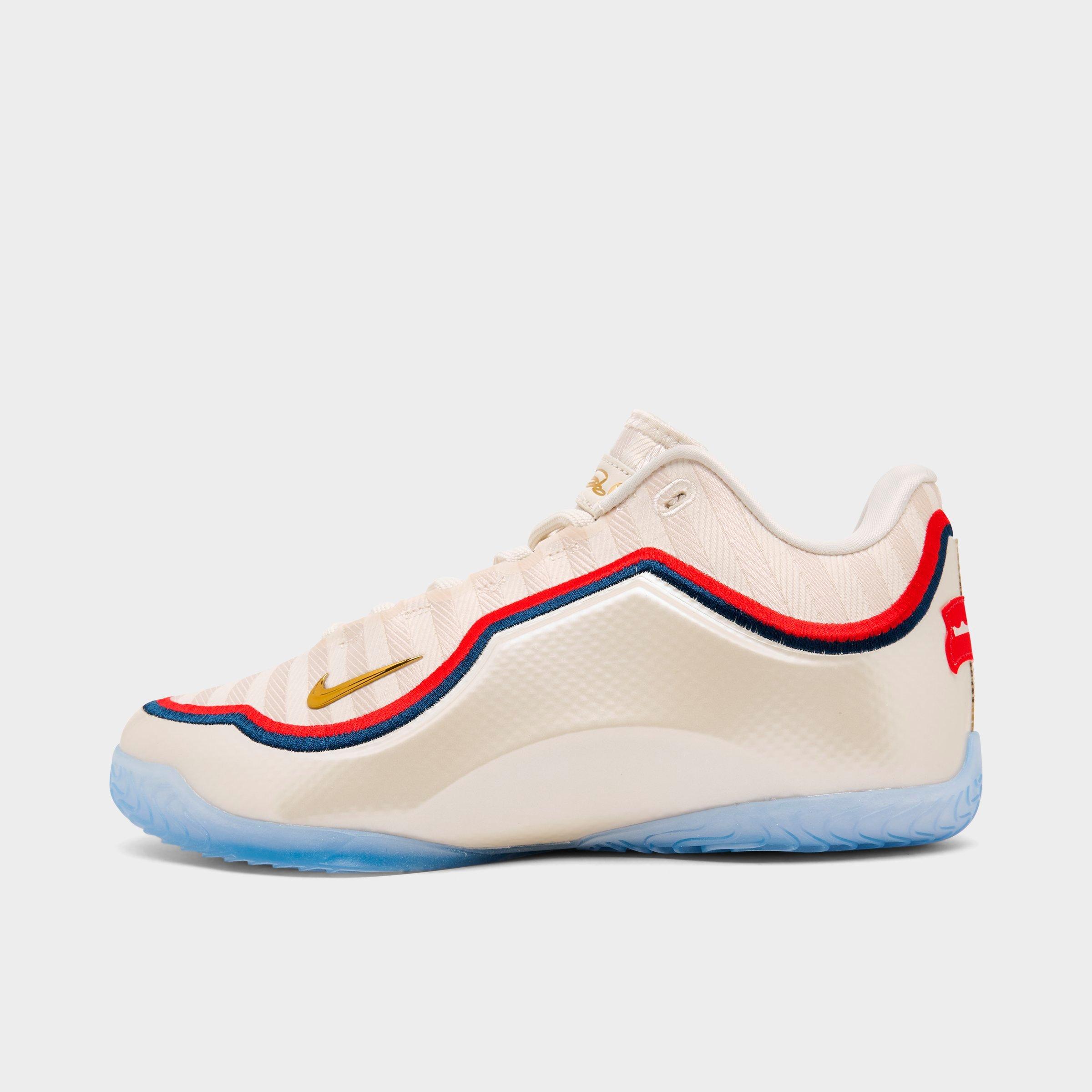 Big Kids' Nithtke LeBron 23 Basketball Shoes - Pale Ivory/Metallic Gold/University Red - Left shoe facing left. Outside of the shoe.