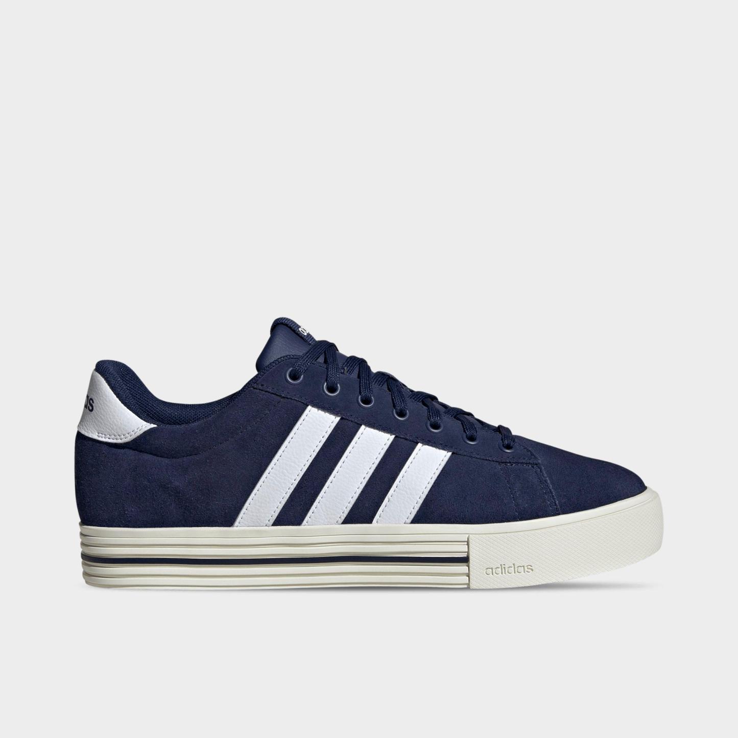 Men's adidas Daily 4.0 Casual Shoes (Big Kids' Sizes Available) - Part 1 - Dark Blue/Cloud White/Off White - Left shoe facing left. Outside of the shoe.