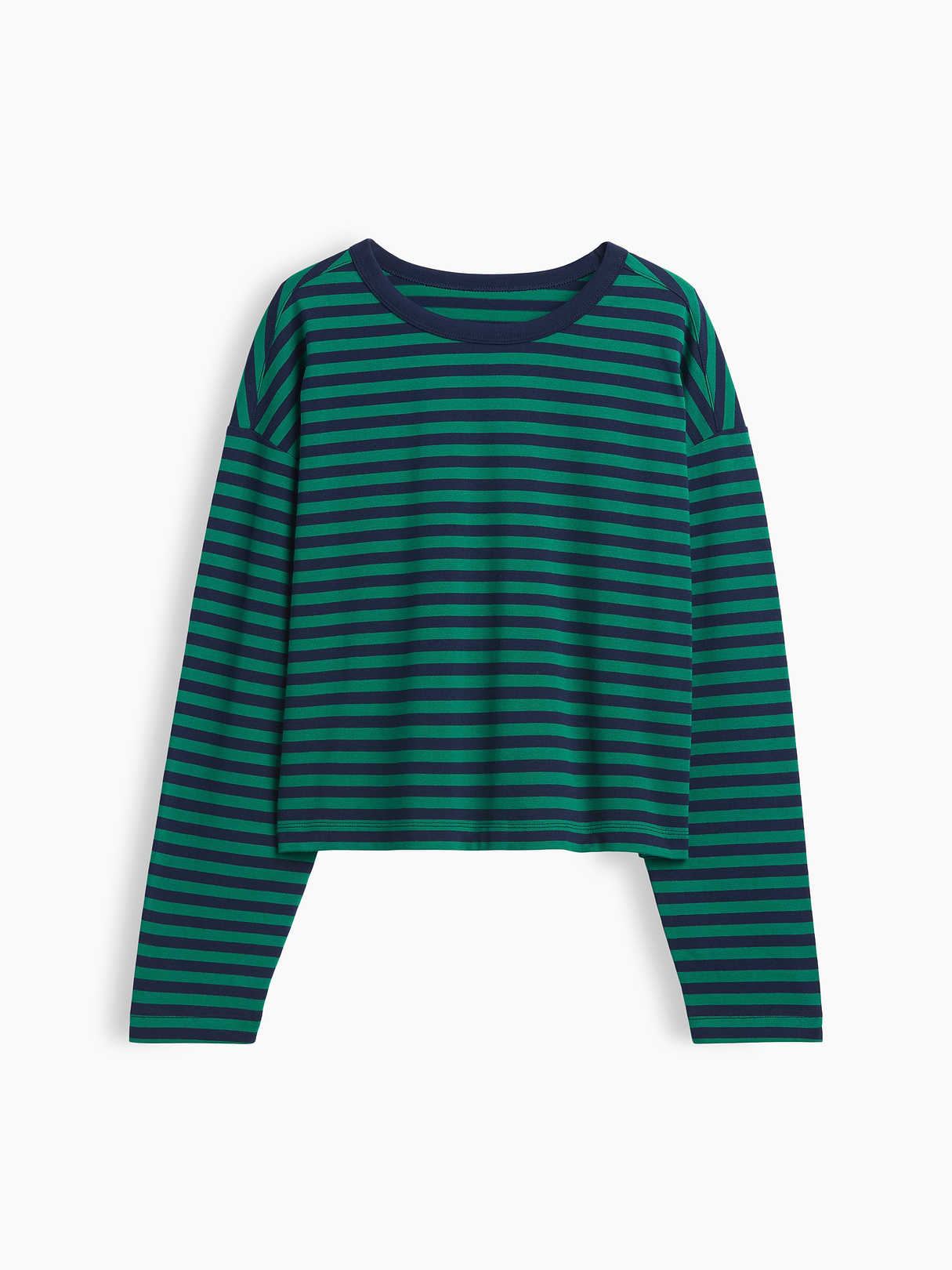Knit Oversized Crop T-Shirt - Green stripe