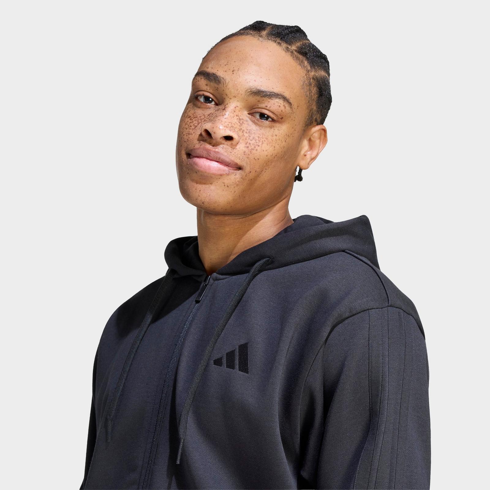 Men's adidas Essentials 3-Stripes Fleece Pullover Hoodie - Black/Black - view 4