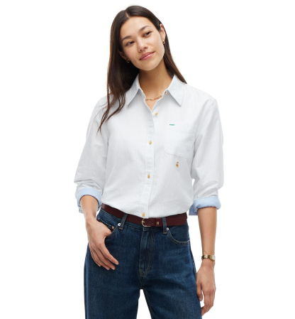 Tommy Hilfiger Women's American Icons Ithaca Long-Sleeve Oxford Shirt, Macy's Exclusive - Ecru/Ithaca Stripe Sky Blue