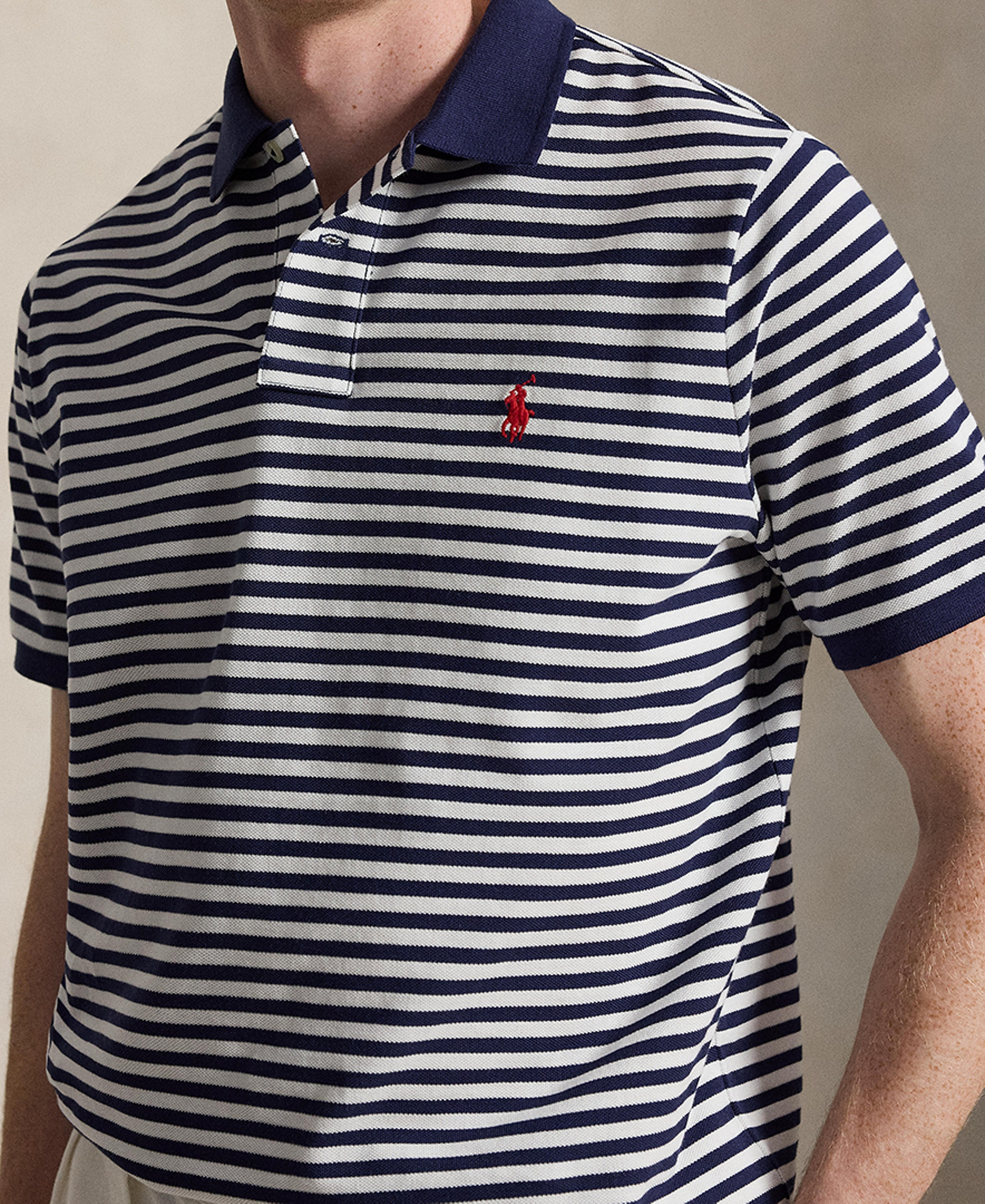 Polo Ralph Lauren Classic Fit Striped Mesh Polo Shirt - NEWPORT NAVY/WHITE