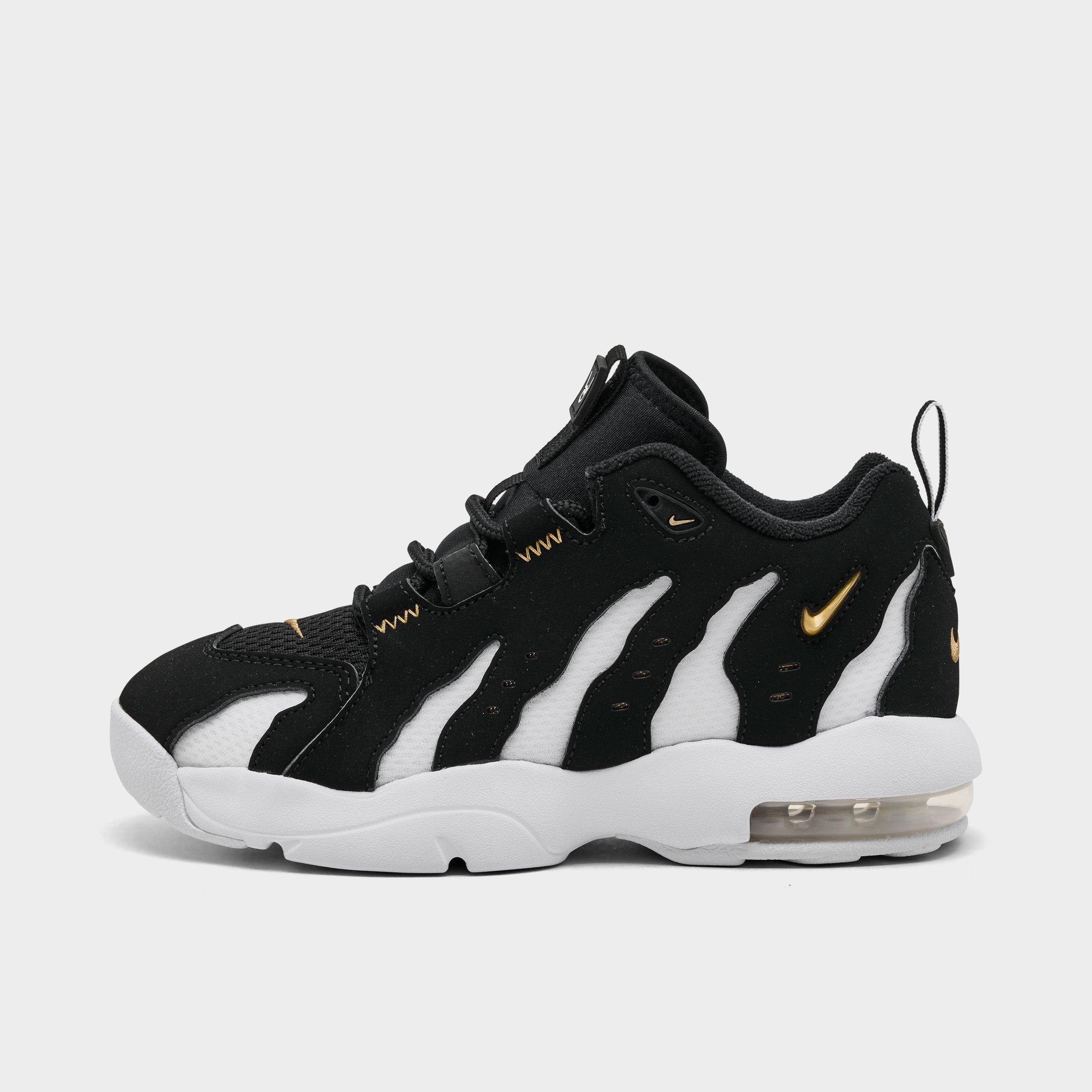 Little Kids' Nithtke Air DT Max ‘96 Low Casual Shoes - Black/Metallic Gold/White - Left shoe facing left. Outside of the shoe.