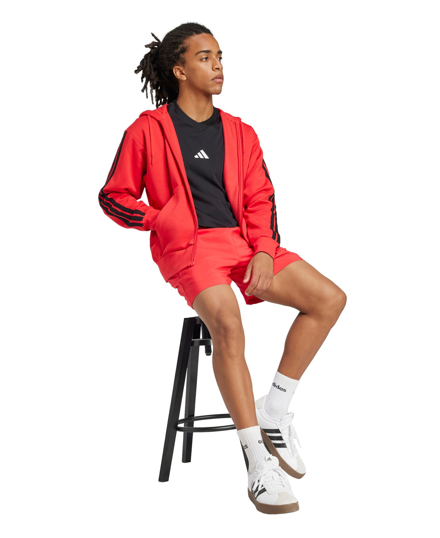 adidas Men's Regular-Fit 3-Stripes Full-Zip Fleece Hoodie - Pure Ruby/Black