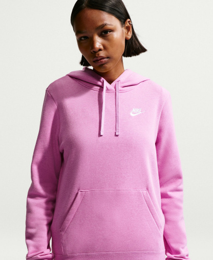 Nike Women's Sportswear Club Fleece Pullover Hoodie - Light Magenta/Heather/white