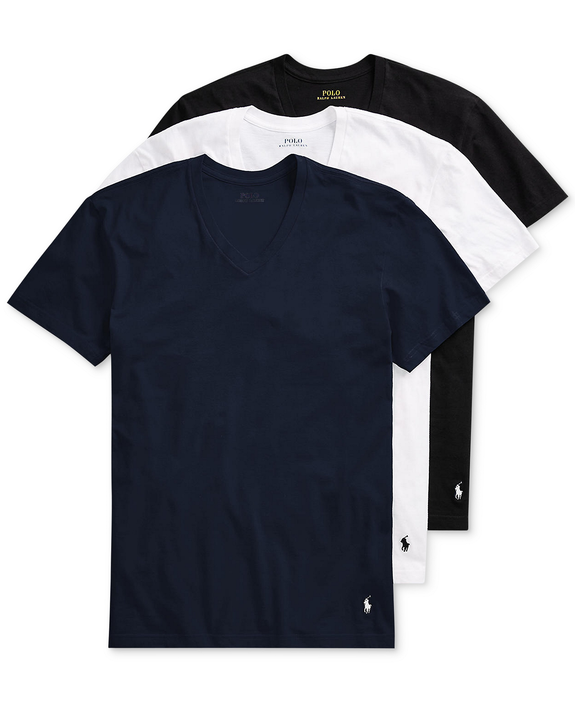 Polo Ralph Lauren Men's 3-Pack V-Neck Classic Undershirts - Cruise Navy / White / Black