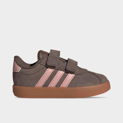 Kids' Toddler adidas VL Court 3.0 Hook-And-Loop Casual Shoes - Earth Strata/Semi Frozen Turbo/Amber Gum - Left shoe facing left. Outside of the shoe.