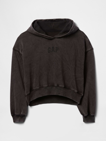 VintageSoft Crop Logo Hoodie - Moonless night