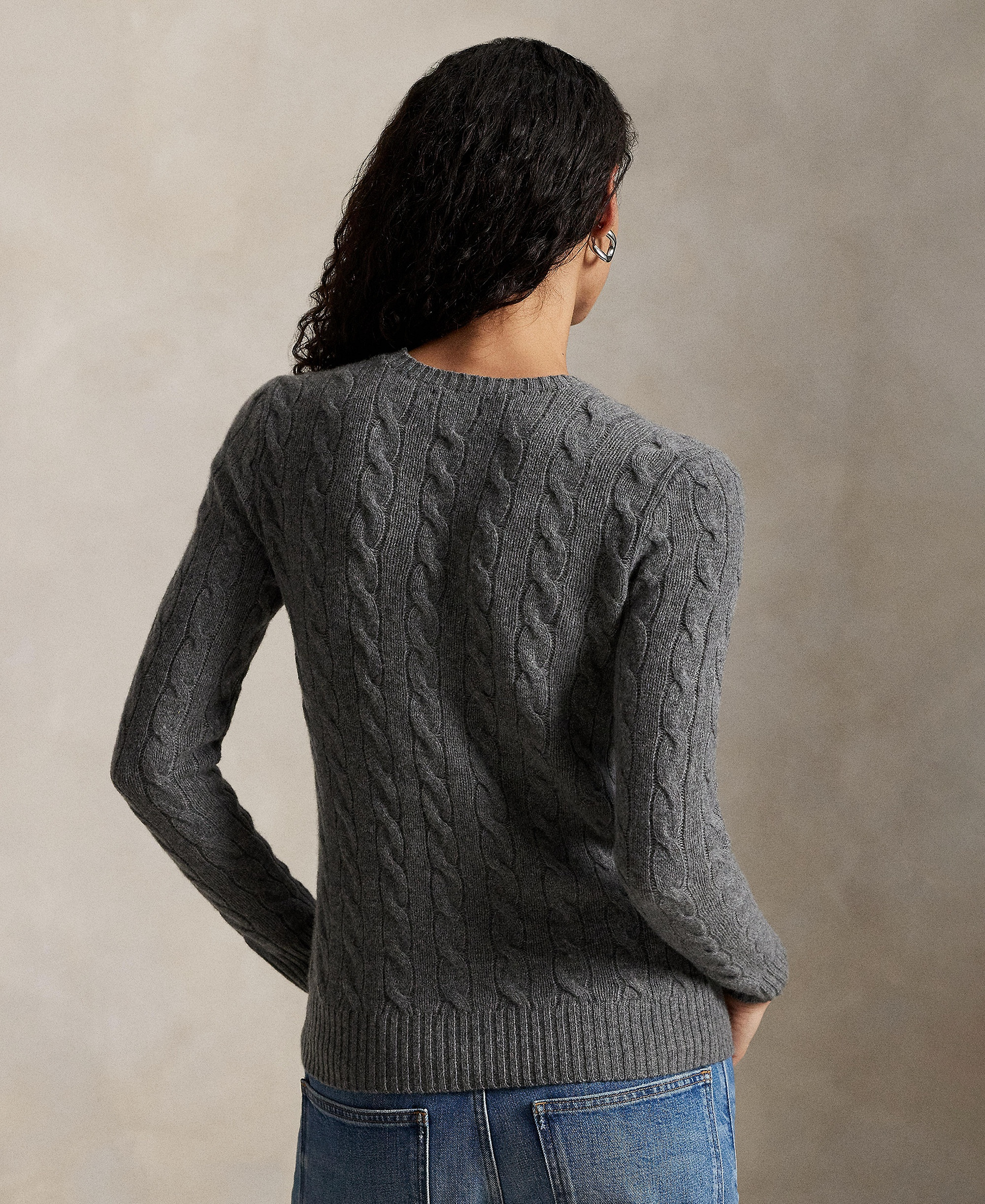 Polo Ralph Lauren Women's Cable Wool-Cashmere Crew Neck Sweater - Flannel Grey Heather