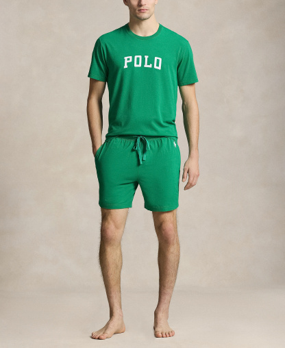 Polo Ralph Lauren Men's Regular-Fit Pajama Shorts - Billiard/White logo