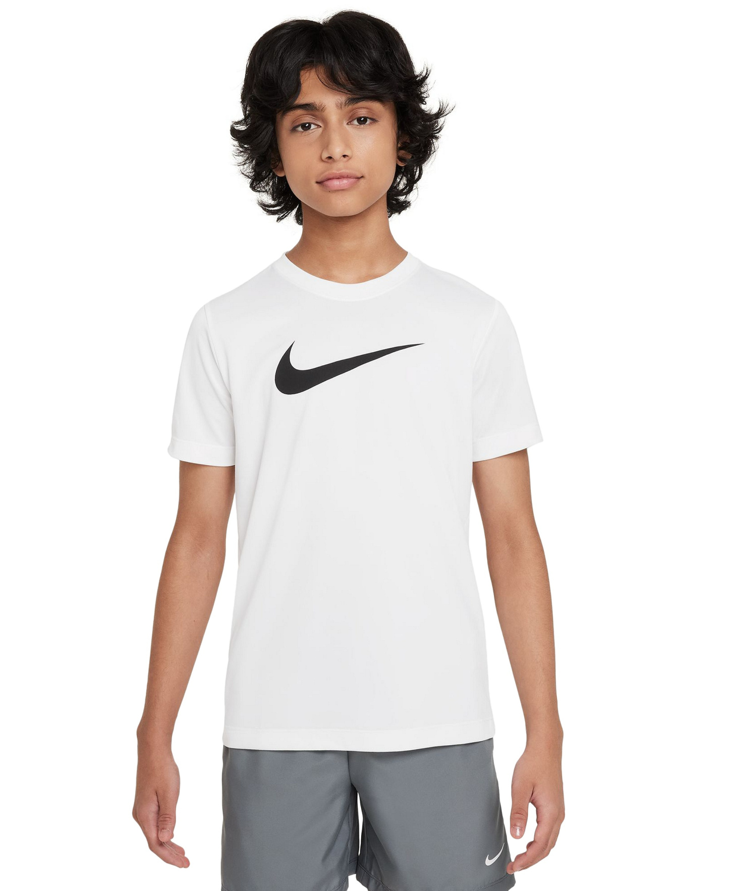 Nike Big Boys' and Girls' Legend Swoosh-Logo Crewneck Dri-FIT T-Shirt - White