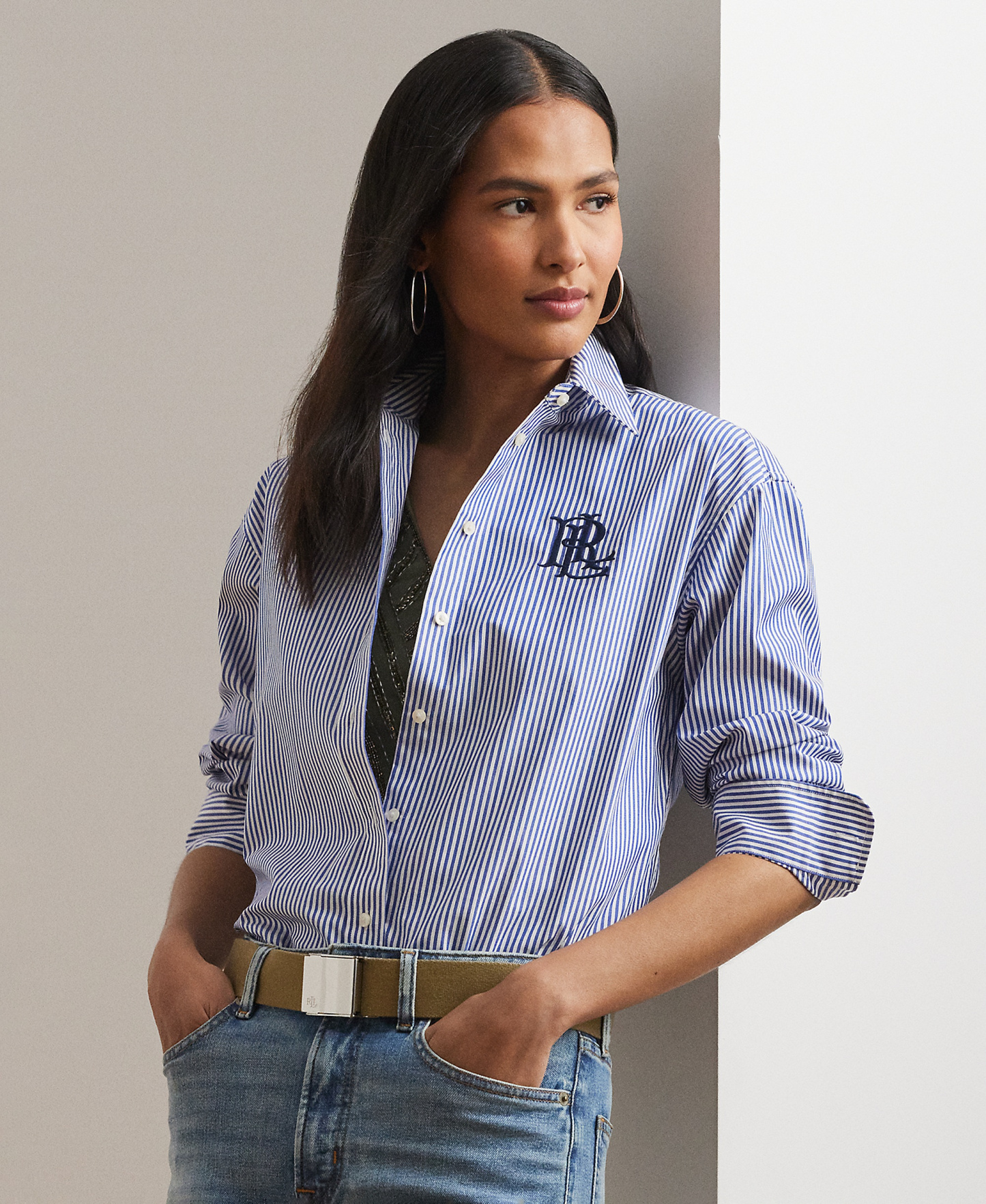 Lauren Ralph Lauren Women's Striped Long-Sleeve Shirt - Blue/White