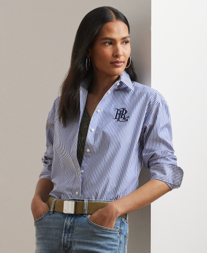 Lauren Ralph Lauren Women's Striped Long-Sleeve Shirt - Blue/White