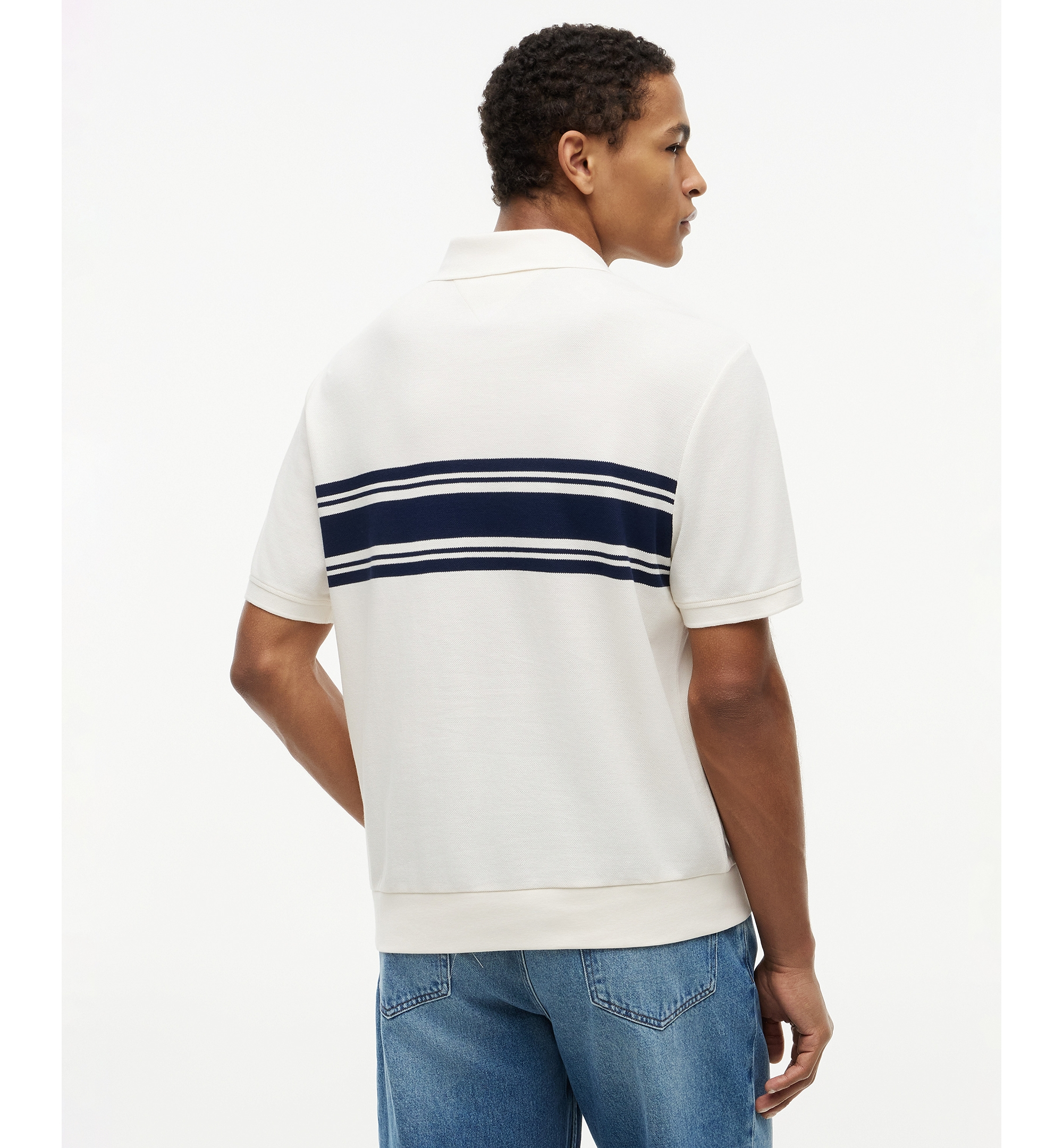 Tommy Hilfiger Men's Placed Breton Stripe Polo Shirt - Ivory Petal