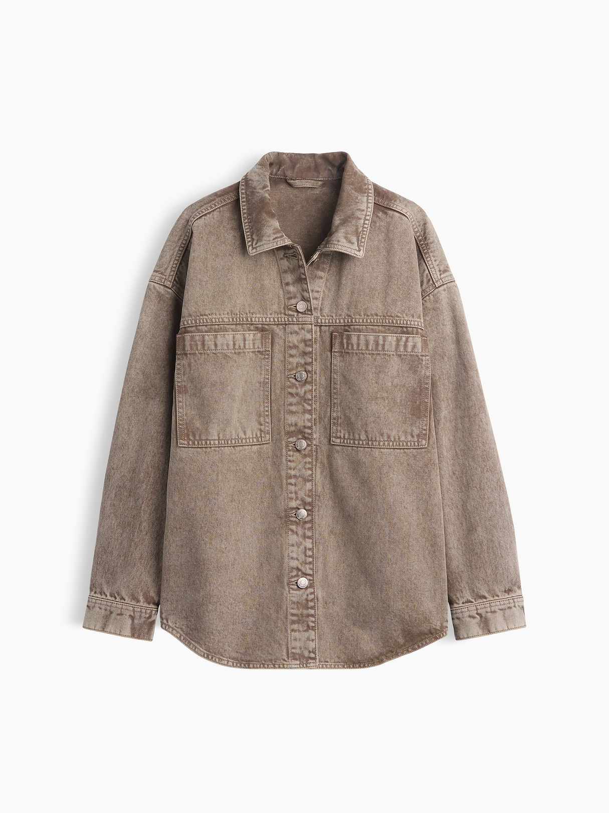 Denim Oversized Shirt Jacket - Brown wash