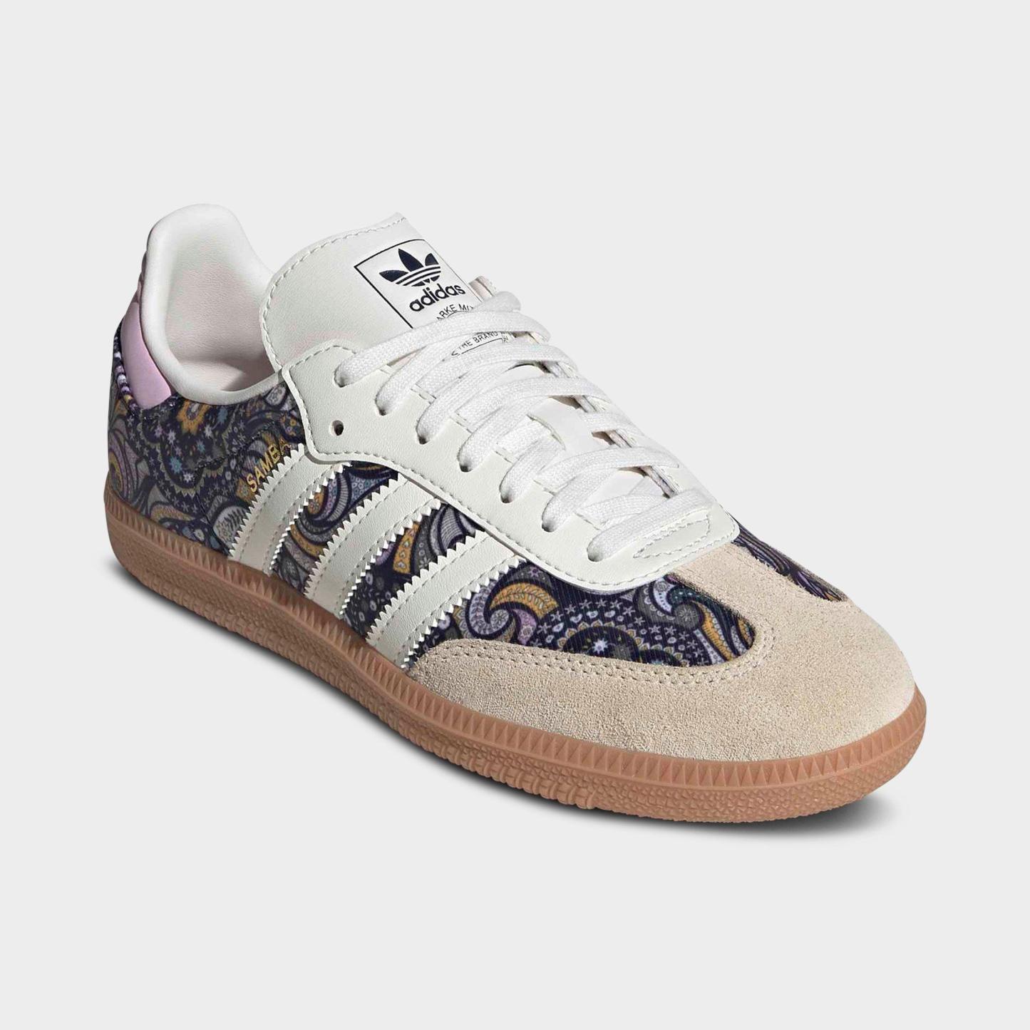 Big Kids' adidas Originals Samba OG Casual Shoes - Part 1 - Core White/Orchid Fusion/Gum - Both shoes facing left