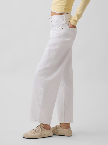 High Rise Crop Barrel Jeans - Fresh white