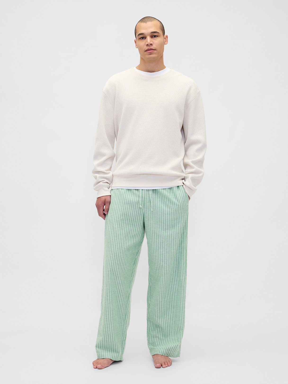 Adult Softest Flannel PJ Pants - Green & white stripe