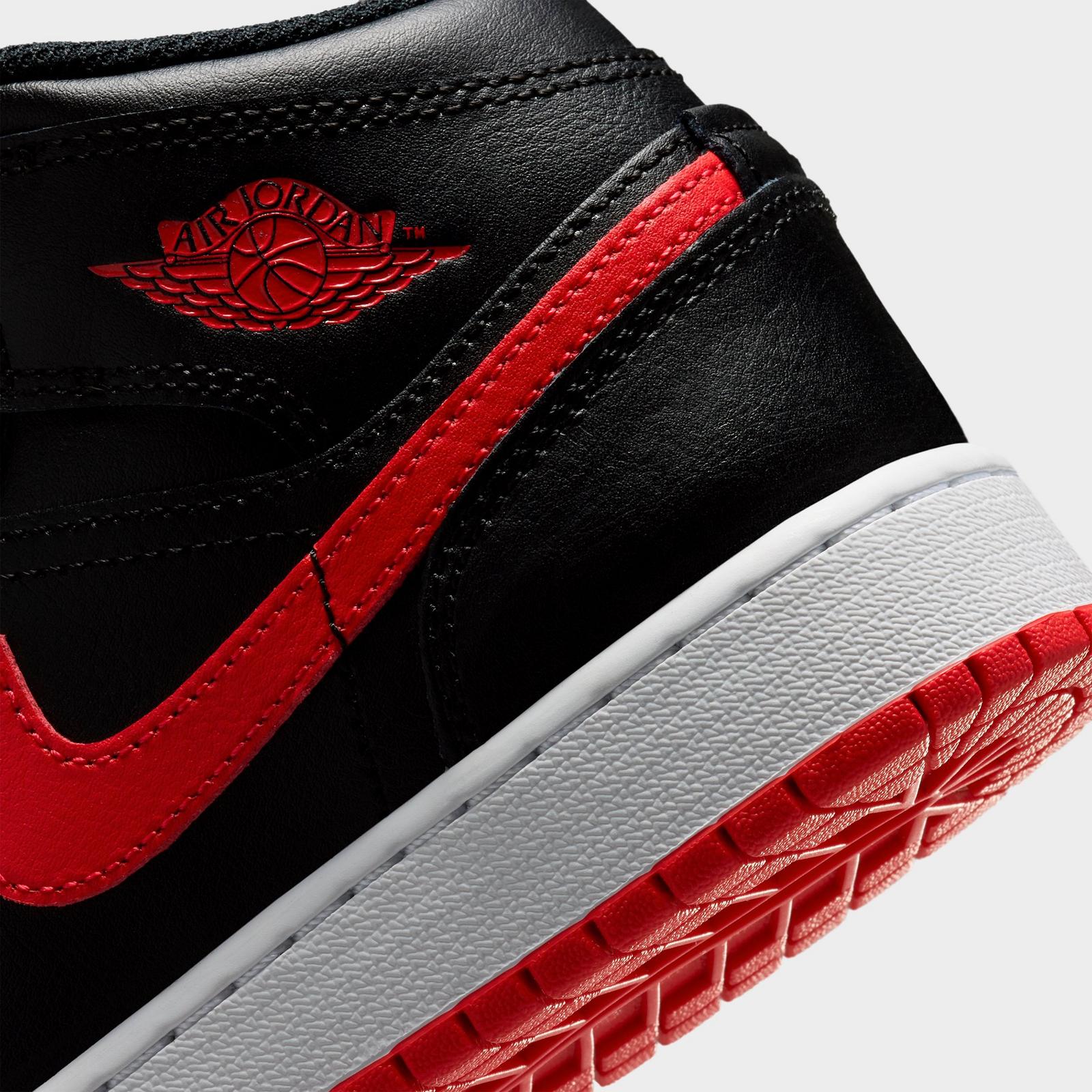 Big Kids' Air Jordan Retro 1 Mid Casual Shoes - Black/White/University Red - view 3