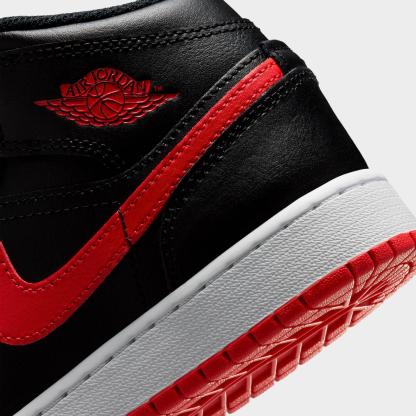 Big Kids' Air Jordan Retro 1 Mid Casual Shoes - Black/White/University Red - view 3