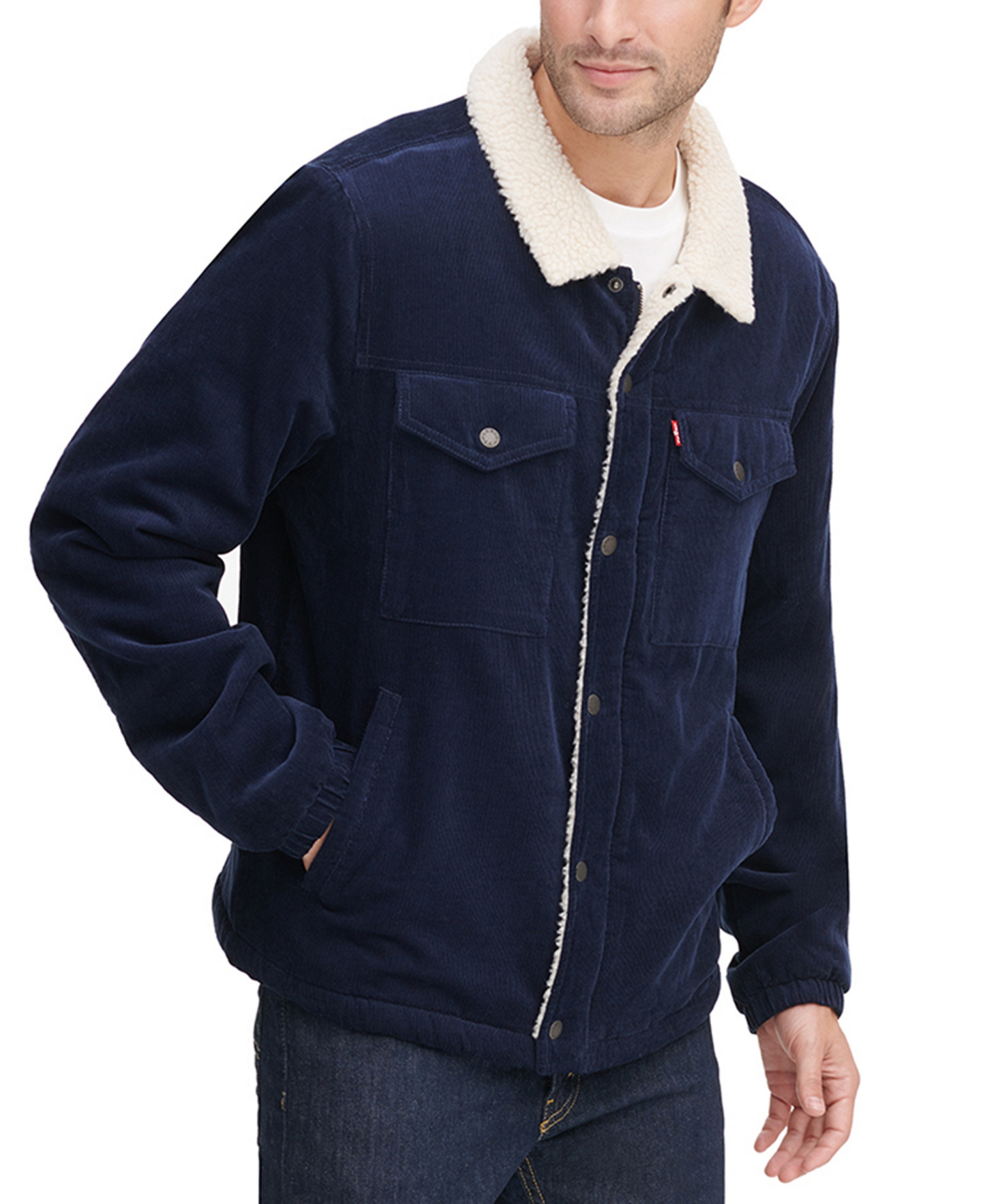 Levi's Men's Fleece-Lined Corduroy Trucker Jacket - Navy