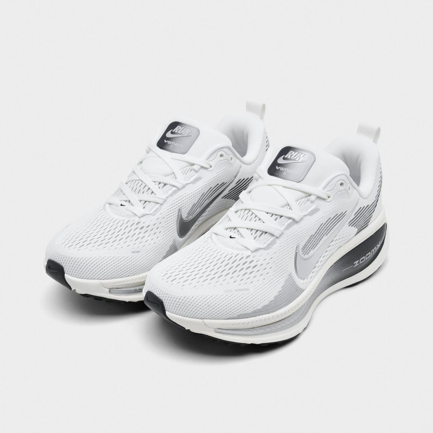Women's Nithtke Vomero 18 Running Shoes - Part 2 - Summit White/Sail/Photon Dust/Metallic Silver - Both shoes facing left
