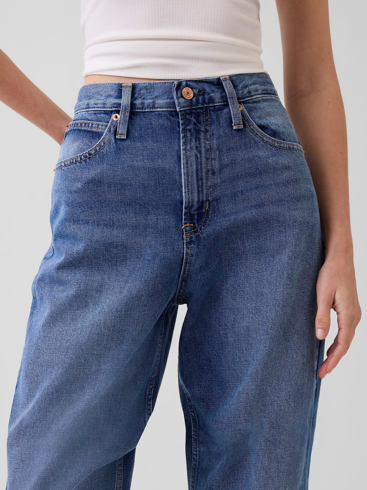 High Rise Barrel Cargo Jeans - Medium wash