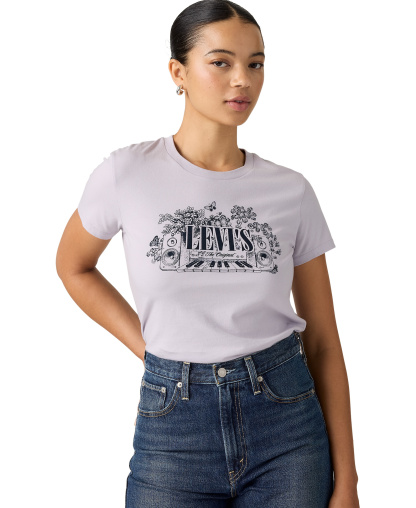 Levi's Women's Perfect Graphic Logo Cotton T-Shirt - Abela Floral Bw Pear Sorbet