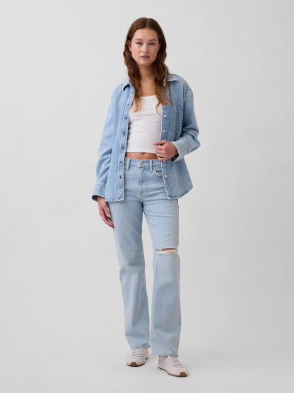 Mid Rise Relaxed Straight Jeans - Light wash
