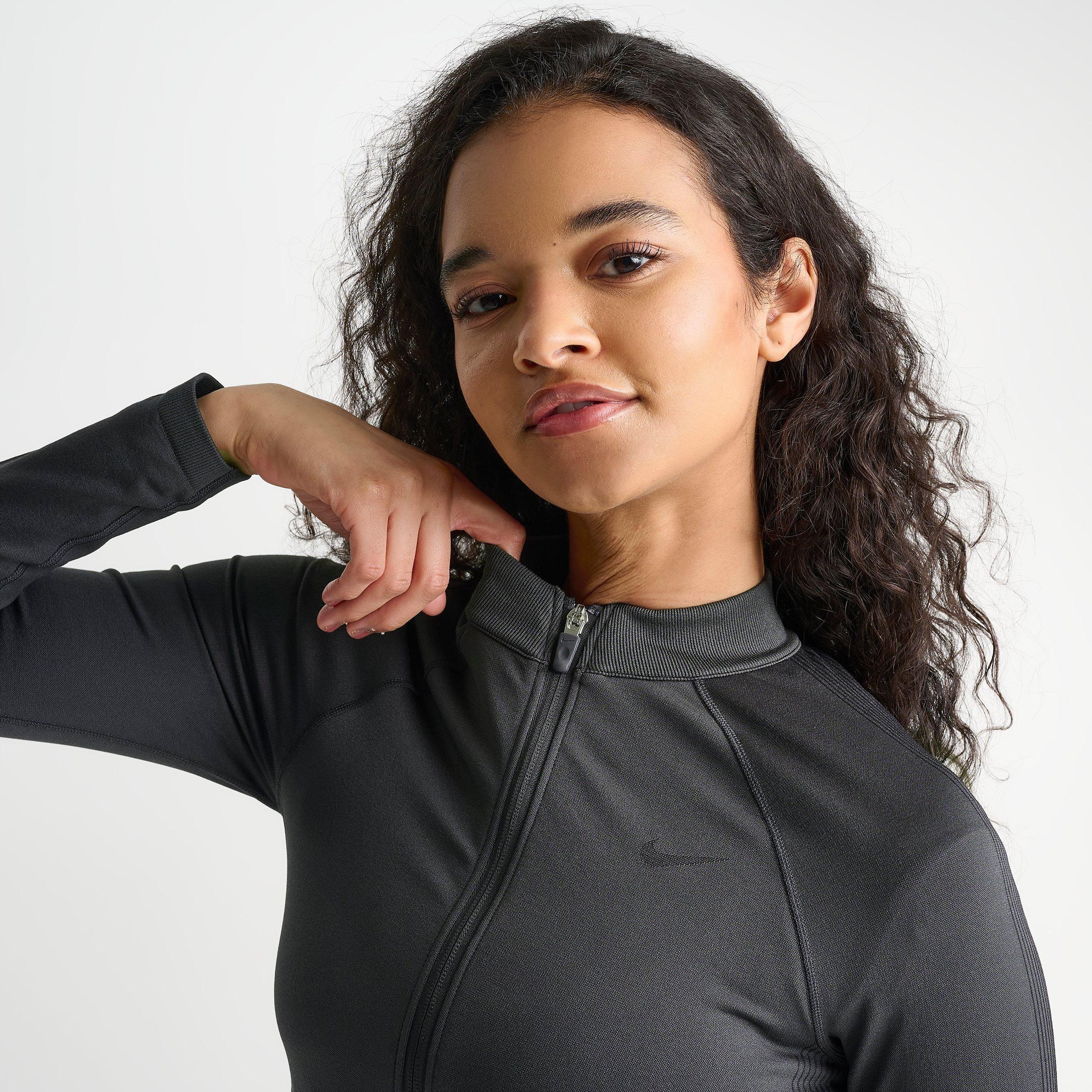 Women's Nithtke Pro Seamless Cropped Full-Zip Training Top - Dark Smoke Grey