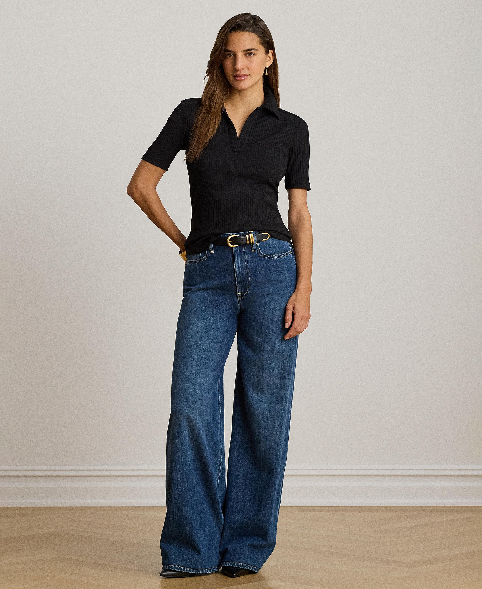 Lauren Ralph Lauren Women's Johnny Collar Polo T-Shirt - Black