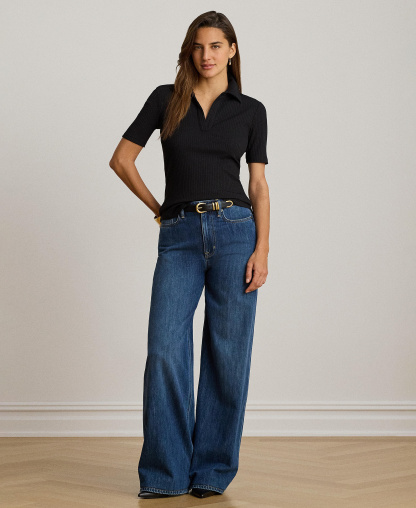Lauren Ralph Lauren Women's Johnny Collar Polo T-Shirt - Black