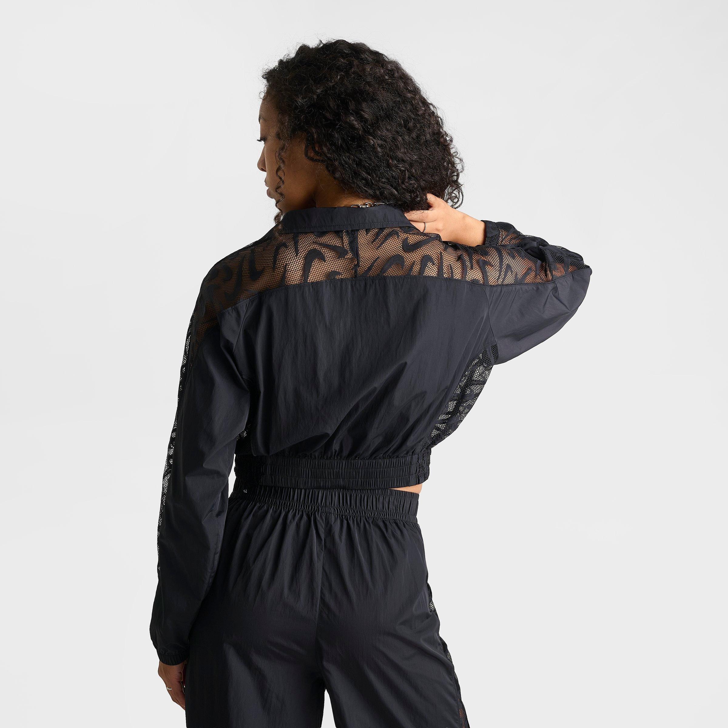 Women's Nithtke Sportswear Lace Cropped Full-Zip Track Jacket - Black/Black/White